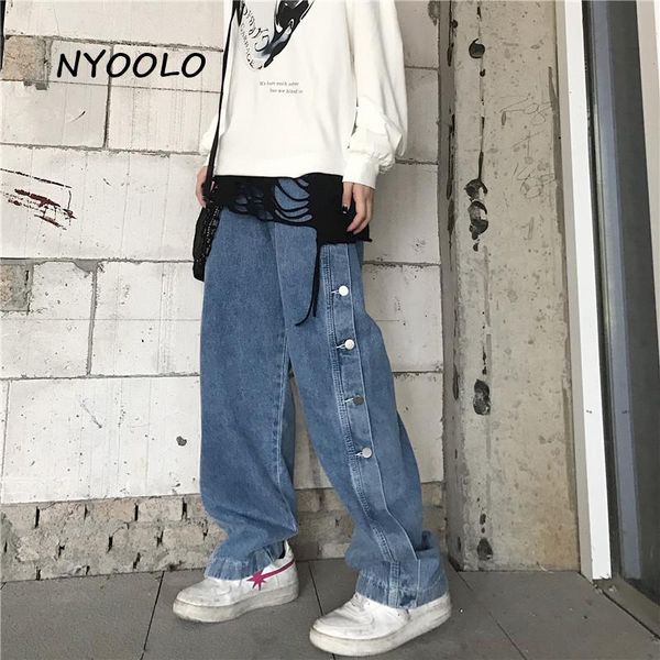nyoolo casual streetwear high waist single-breasted loose straight jeans women autumn hip hop punk full length denim pants, Blue
nyoolo casual streetwear high waist single-breasted loose straight jeans women autumn hip hop punk full length denim pants, Blue