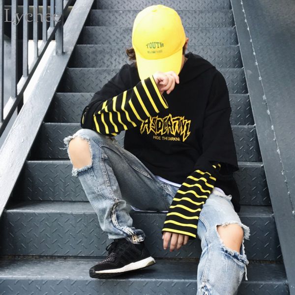 lychee harajuku punk hooded sweatshirt stripe patchwork hole long sleeve hoodies casual loose streetwear tracksuit 201105, Black
lychee harajuku punk hooded sweatshirt stripe patchwork hole long sleeve hoodies casual loose streetwear tracksuit 201105, Black