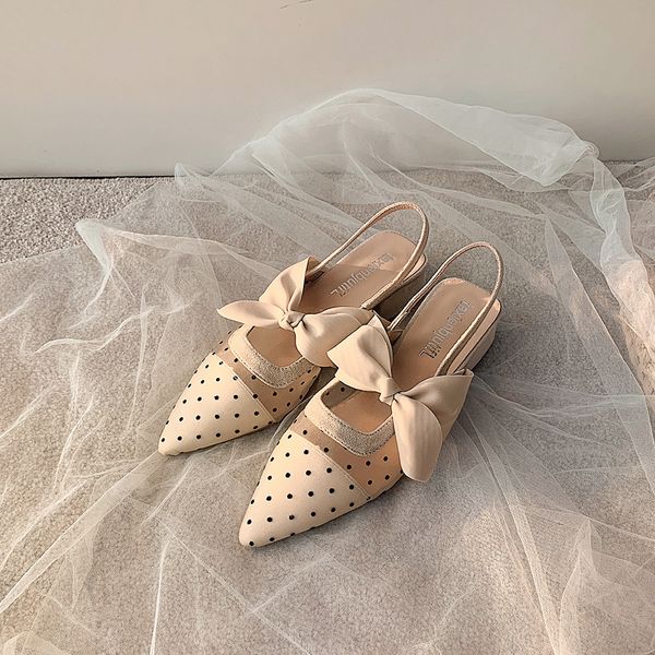 women shoes ladies sandals 2020 spring and summer new wave dot mesh yarn pointed bow heel sandals woman sandals, Black 
women shoes ladies sandals 2020 spring and summer new wave dot mesh yarn pointed bow heel sandals woman sandals, Black