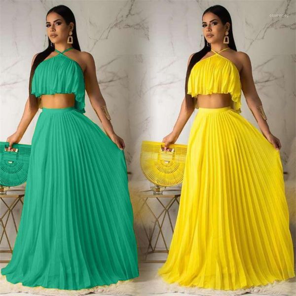 two piece dress slinged pleated open back navel chiffon shirt. floor-length a-line skirt double-layer fabric fashion two-piece1, White
two piece dress slinged pleated open back navel chiffon shirt. floor-length a-line skirt double-layer fabric fashion two-piece1, White
