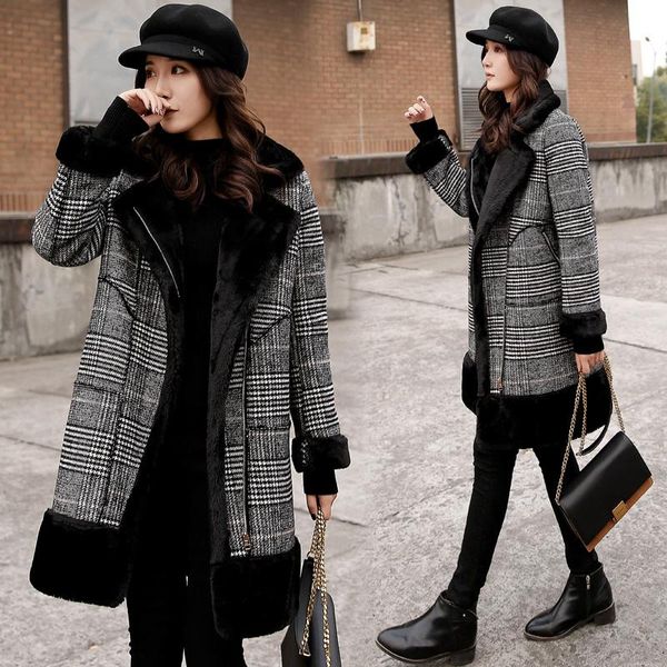 women's wool & blends autumn winter women woolen jacket 2021 leisure houndstooth long-sleeved middle-length keep warm, Black
women's wool & blends autumn winter women woolen jacket 2021 leisure houndstooth long-sleeved middle-length keep warm, Black