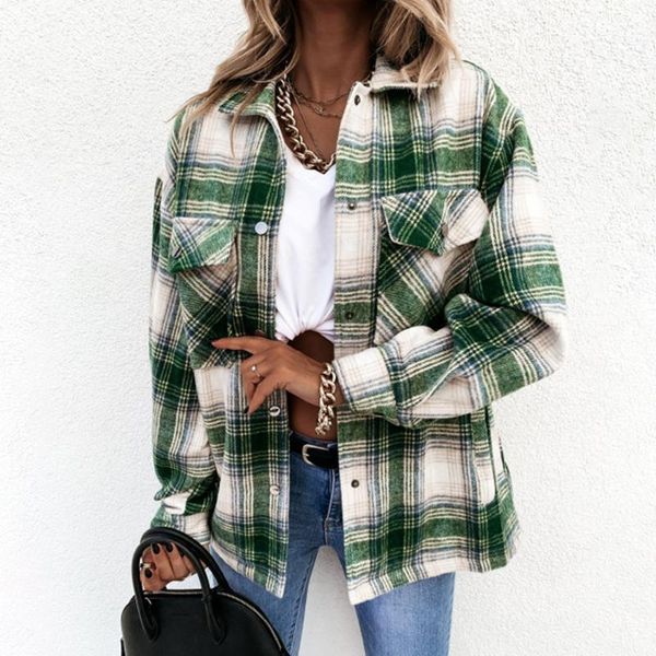 women's jackets women shirt 2021 loose ladies coat wool blends check plaid long sleeve autumn winter casual fashion streetwear, Black;brown
women's jackets women shirt 2021 loose ladies coat wool blends check plaid long sleeve autumn winter casual fashion streetwear, Black;brown