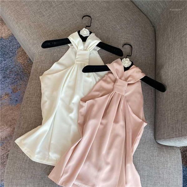 2020 new french temperament hanging neck strapless milk silk satin chiffon shirt women 05021, White
2020 new french temperament hanging neck strapless milk silk satin chiffon shirt women 05021, White