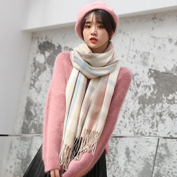 plaid scarf female winter korean versatile student's little fresh cashmere shawl thickened long neck, Blue;gray
plaid scarf female winter korean versatile student's little fresh cashmere shawl thickened long neck, Blue;gray