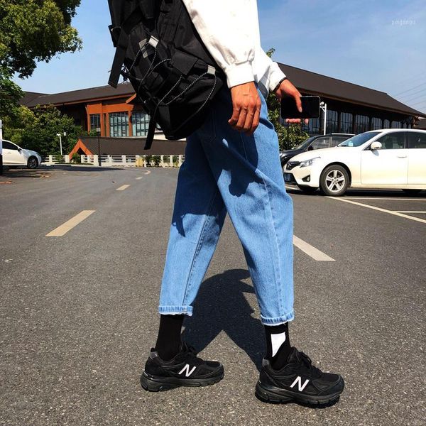 men's trousers straight relaxed couple jeans thin section nine minutes of pants light color restoring ancient ways1, Blue
men's trousers straight relaxed couple jeans thin section nine minutes of pants light color restoring ancient ways1, Blue