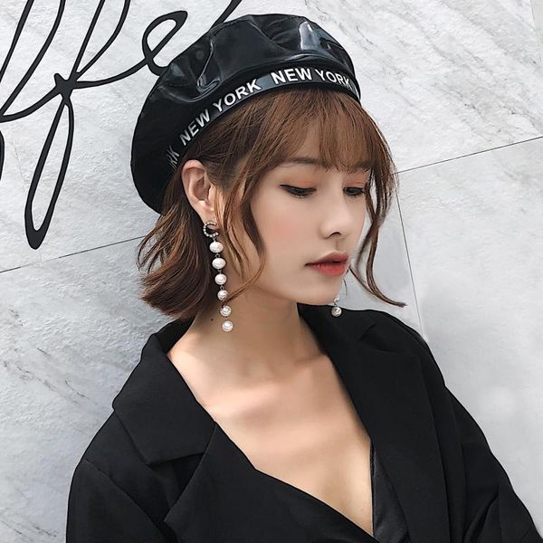 berets vintage women faux leather caps letters printing autumn winter solid color pu painter hat french cap female boinas, Blue;gray
berets vintage women faux leather caps letters printing autumn winter solid color pu painter hat french cap female boinas, Blue;gray
