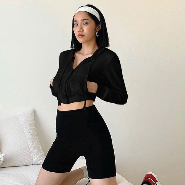 women autumn outfits solid-color long-sleeves zipper open short hoodie with pockets streetwear hooded sweatshirts for women1, Black
women autumn outfits solid-color long-sleeves zipper open short hoodie with pockets streetwear hooded sweatshirts for women1, Black
