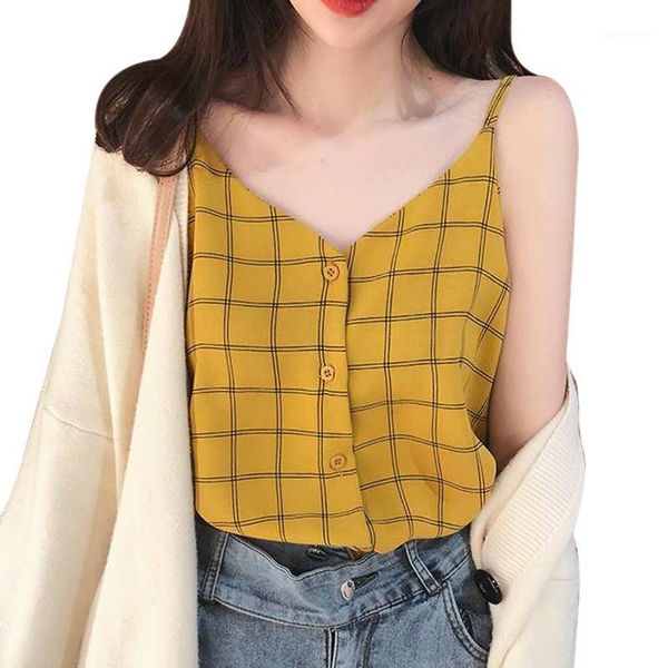women chiffon tank ladies v neck sleeveless plaid print camisole for student girls casual 20201, White
women chiffon tank ladies v neck sleeveless plaid print camisole for student girls casual 20201, White