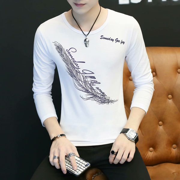 2019 spring and autumn printed long sleeve t-shirt men's fashion slim fitting round neck pullover for young students, White;black
2019 spring and autumn printed long sleeve t-shirt men's fashion slim fitting round neck pullover for young students, White;black