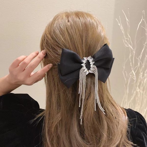 south korea east gate black bow diamond tassel hairpin elegant clip female, White;black
south korea east gate black bow diamond tassel hairpin elegant clip female, White;black