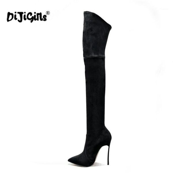 dijigrils autumn winter women boots stretch slim thigh high boots fashion over the knee high heels shoes woman1, Black