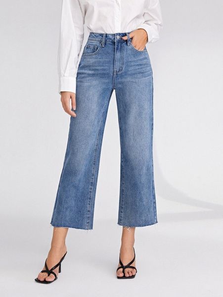 high waist straight leg jeans 12ba#, Blue