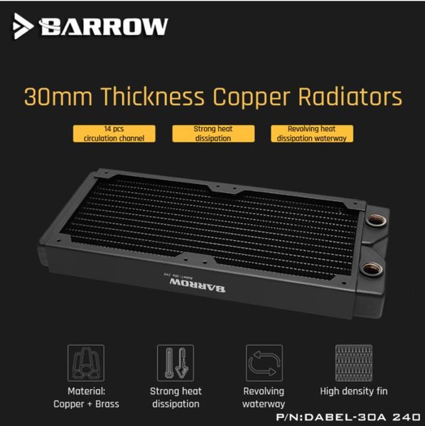 fans & coolings barrow dabel-30a 240 copper radiator 30mm thickness 14pcs circulation channel suitable for 120mm
fans & coolings barrow dabel-30a 240 copper radiator 30mm thickness 14pcs circulation channel suitable for 120mm