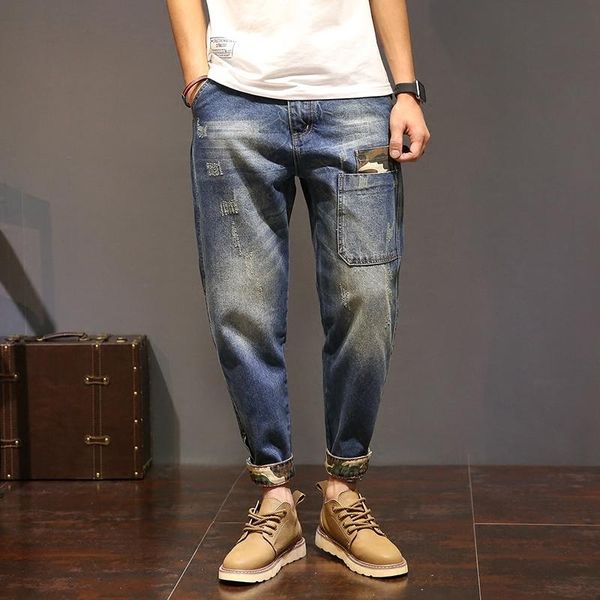 men's jeans vintage men patchwork harem baggy ripped denim pants autumn do old streetwear camouflage jogger trousers a60304, Blue
men's jeans vintage men patchwork harem baggy ripped denim pants autumn do old streetwear camouflage jogger trousers a60304, Blue