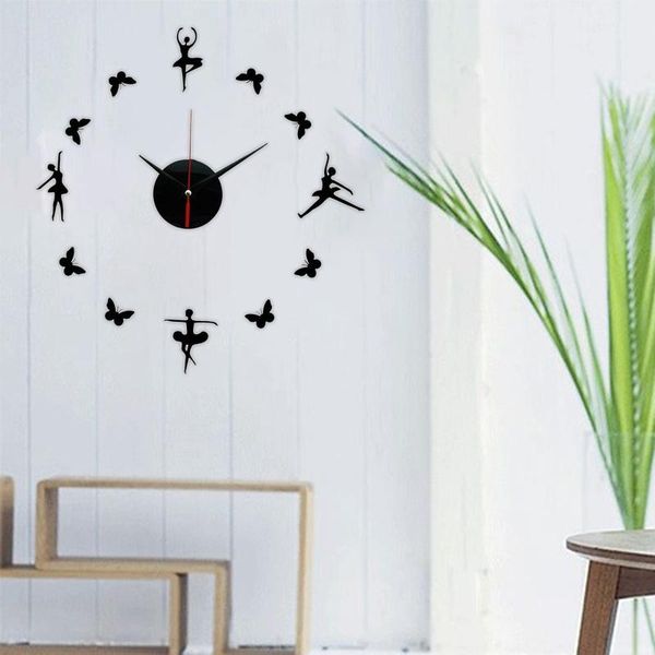 3d wall sticker mute clock diy ballet dancer acrylic mirror mural decals wall clock for home decor