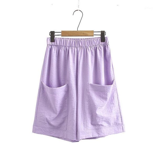 women's shorts plus size -2xl women ice silk&linen knee length casual solid wide leg summer with big pockets1, White;black
