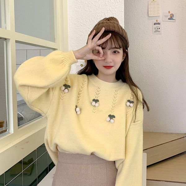 2020 autumn sweet three-dimensional cherry pullover o neck sweater women autumn winter korean version new knit sweater girl, White;black
2020 autumn sweet three-dimensional cherry pullover o neck sweater women autumn winter korean version new knit sweater girl, White;black