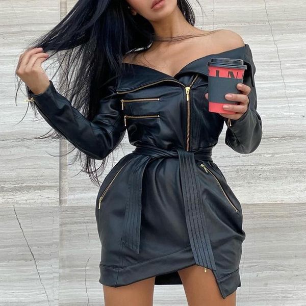 casual dresses women bodycon leather dress off shoulder zippers high waist sashes tunic sheath, Black;gray
casual dresses women bodycon leather dress off shoulder zippers high waist sashes tunic sheath, Black;gray