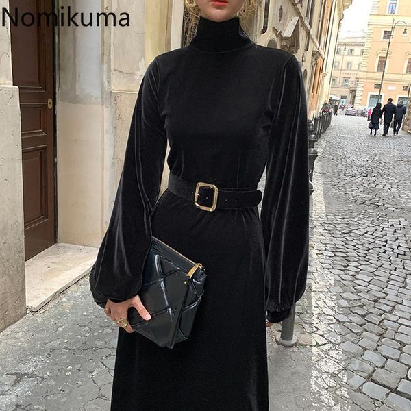 nomikuma korean chic elegant turtleneck dress women slim waist gold velvet black maxi dresses vestidos mujer with belt 3d7971, Black;gray
nomikuma korean chic elegant turtleneck dress women slim waist gold velvet black maxi dresses vestidos mujer with belt 3d7971, Black;gray