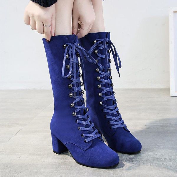 2020 winter women's boots fashion lace-up square heel mid-tube suede boots round toe high heel mid-calf zapatos de mujer1, Black
2020 winter women's boots fashion lace-up square heel mid-tube suede boots round toe high heel mid-calf zapatos de mujer1, Black