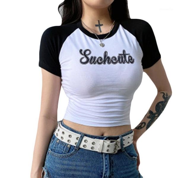 women's t-shirt 2021 summer women's letter printed o neck raglan sleeves cropped tee street crop girls skinny t shirt female t, White
women's t-shirt 2021 summer women's letter printed o neck raglan sleeves cropped tee street crop girls skinny t shirt female t, White