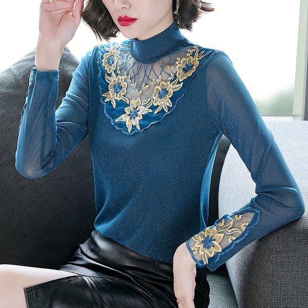 autumn 2020 peacock blue bright silk screen large lace half lace screent-shirt net high neck hollow out slim bottom t-shirt for women sayvl, White
autumn 2020 peacock blue bright silk screen large lace half lace screent-shirt net high neck hollow out slim bottom t-shirt for women sayvl, White
