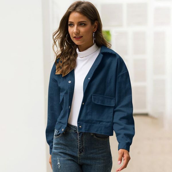 women spring cropped jacket corduroy short coat turn-down collar pockets long sleeve casual autumn outwear 2021 new fashion coat1, Black;brown
women spring cropped jacket corduroy short coat turn-down collar pockets long sleeve casual autumn outwear 2021 new fashion coat1, Black;brown