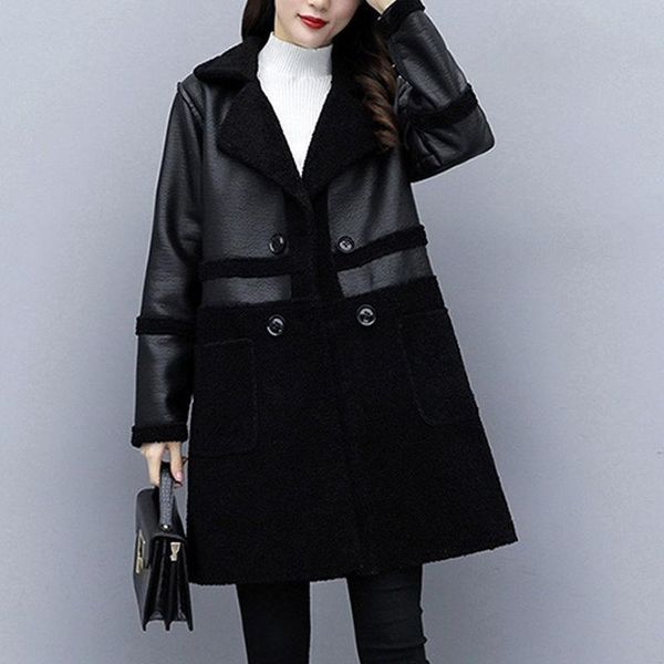 women's fur & faux plus size l-5xl coat splice leather jacket fashion and elegant double-breasted teddy long oversize outwear, Black
women's fur & faux plus size l-5xl coat splice leather jacket fashion and elegant double-breasted teddy long oversize outwear, Black
