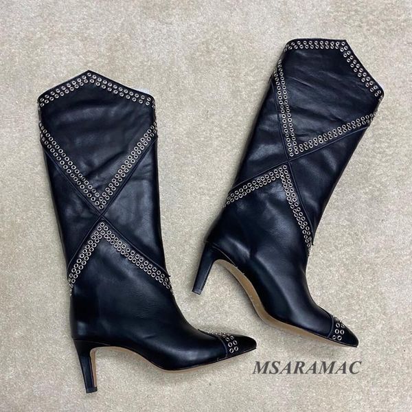 boots high heel leather long metal decor quality designer women's winter shoes real knight, Black
boots high heel leather long metal decor quality designer women's winter shoes real knight, Black