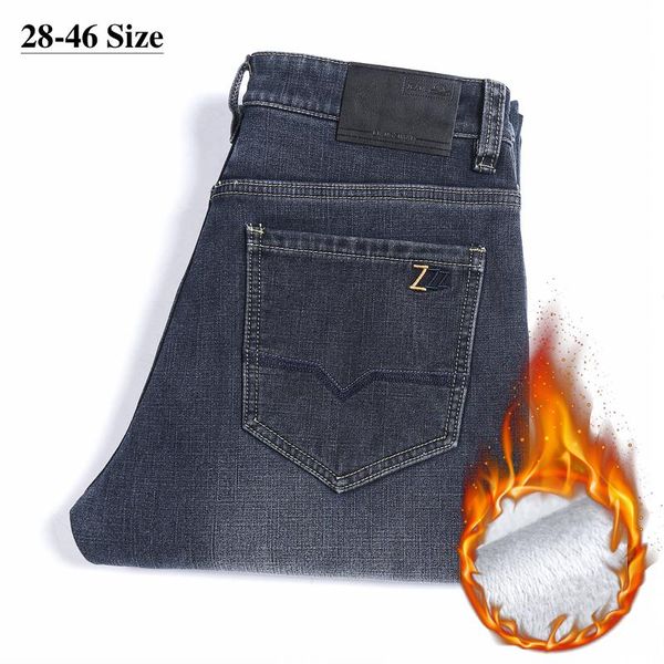 men's jeans plus size 42 44 46 winter warm thicken fleece slim straight denim pants male fashion stretch casual gray trousers, Blue
men's jeans plus size 42 44 46 winter warm thicken fleece slim straight denim pants male fashion stretch casual gray trousers, Blue