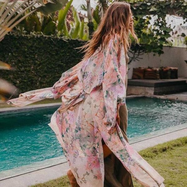 2019 new women bohemian v neck bright flower print long kimono boho shirt ethnic lacing up sashes cardigan loose blouse, White
2019 new women bohemian v neck bright flower print long kimono boho shirt ethnic lacing up sashes cardigan loose blouse, White