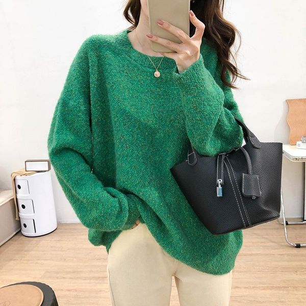 autumn and winter women's sweater casual solid color round neck long sleeve loose sweater, White;black
autumn and winter women's sweater casual solid color round neck long sleeve loose sweater, White;black