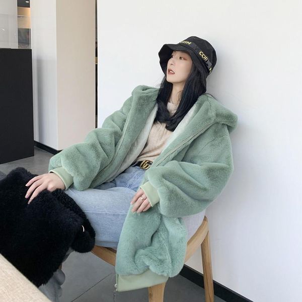 women's fur & faux autumn winter mid-length coat women imitate rex hooded jacket plus size female warm loose overcoat g673, Black
women's fur & faux autumn winter mid-length coat women imitate rex hooded jacket plus size female warm loose overcoat g673, Black