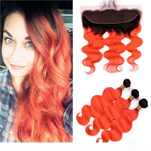 brazilian ombre orange human hair weaves 3bundles with frontal 4pcs lot #1b orange ombre body wave hair weaves with 13x4 full lace frontal, Black;brown 
brazilian ombre orange human hair weaves 3bundles with frontal 4pcs lot #1b orange ombre body wave hair weaves with 13x4 full lace frontal, Black;brown