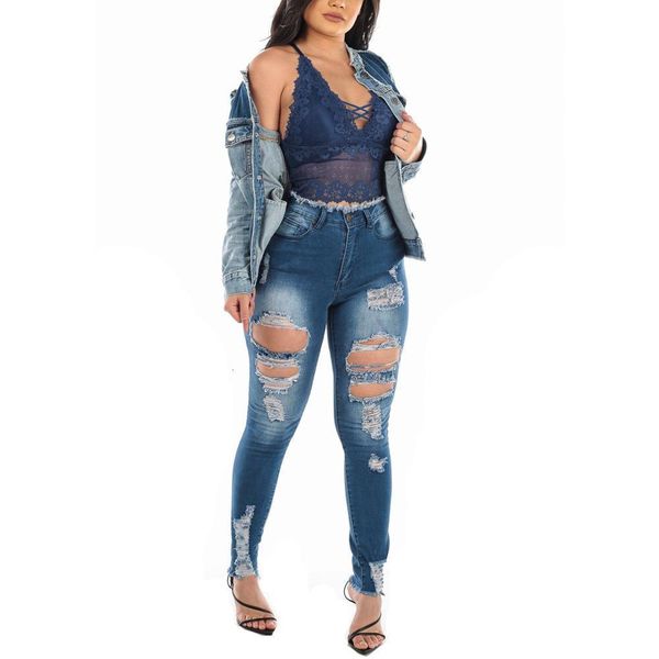 casual fashion ripped slim jeans for women summer street style mid waist retro elastic bodycon denim pants female, Blue
casual fashion ripped slim jeans for women summer street style mid waist retro elastic bodycon denim pants female, Blue