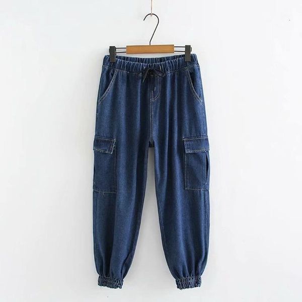 plus six women jeans dark blue denim brooch elastic waist harness with big pockets1
plus six women jeans dark blue denim brooch elastic waist harness with big pockets1