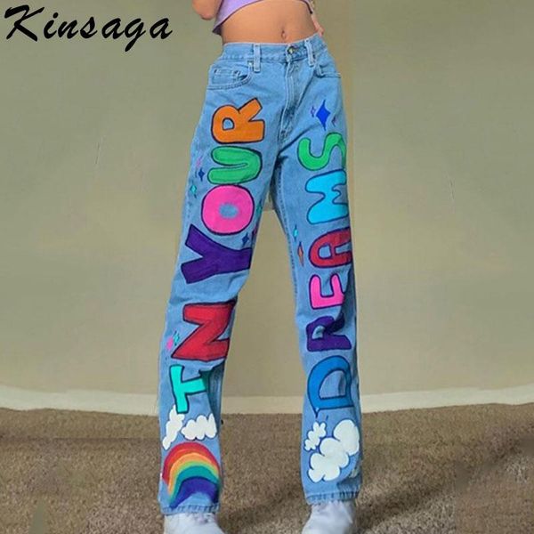 street graphics letters printed straight jeans high waist wide leg rainbow harajuku loose e-girl denim pants 90s, Blue
street graphics letters printed straight jeans high waist wide leg rainbow harajuku loose e-girl denim pants 90s, Blue