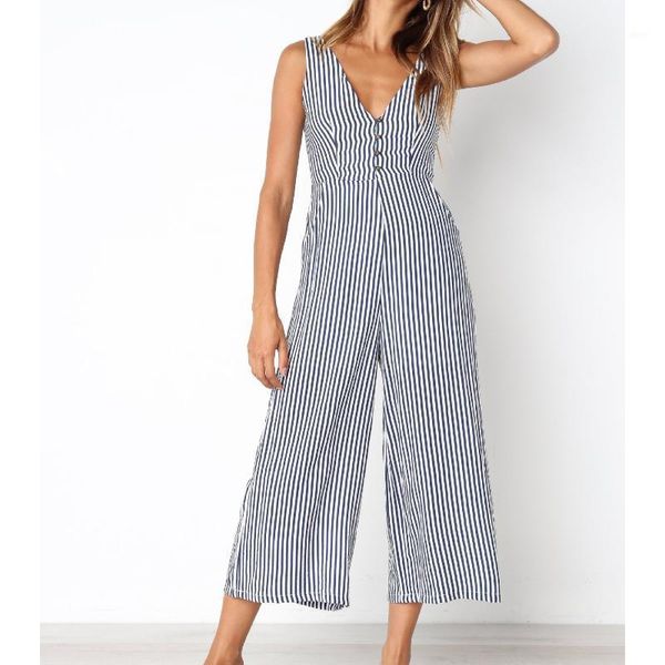overall striped jumpsuit buttons v-neck office zipper pockets wide leg pants for women casual femme sleeveless romper m00731, Black;white
overall striped jumpsuit buttons v-neck office zipper pockets wide leg pants for women casual femme sleeveless romper m00731, Black;white