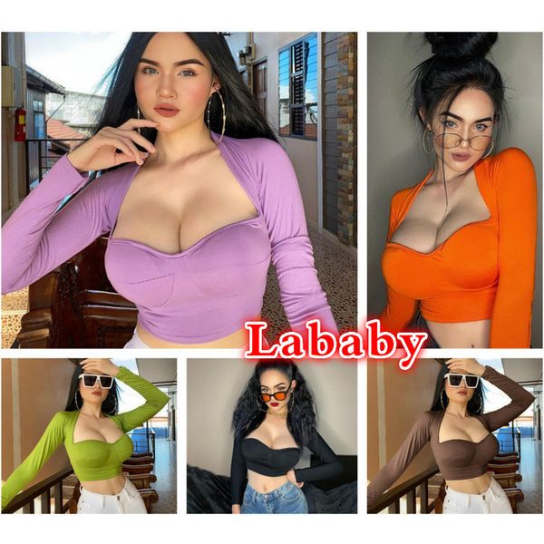 women open navel long sleeve t-shirt for spring new careful machine v-neck short, White
women open navel long sleeve t-shirt for spring new careful machine v-neck short, White