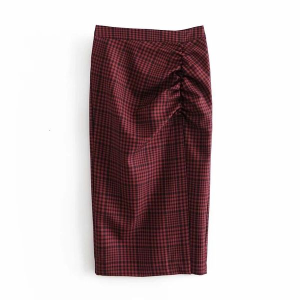 2021 summer new women elegant folds side slit midi female retro fashion check back zip sk, Black
2021 summer new women elegant folds side slit midi female retro fashion check back zip sk, Black