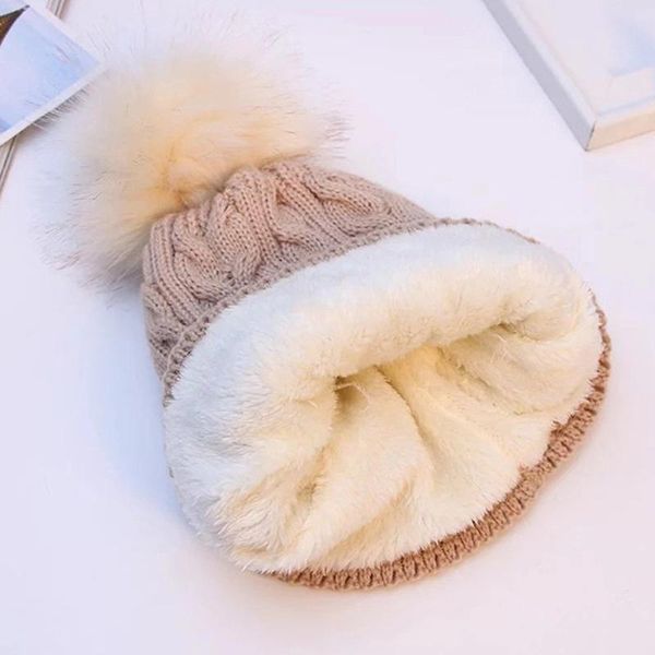 women winter bonnet soft thick fleece lined dual layer knitted beanie with faux fur pom pom hats fashion wild outdoor sports, Blue;gray
women winter bonnet soft thick fleece lined dual layer knitted beanie with faux fur pom pom hats fashion wild outdoor sports, Blue;gray