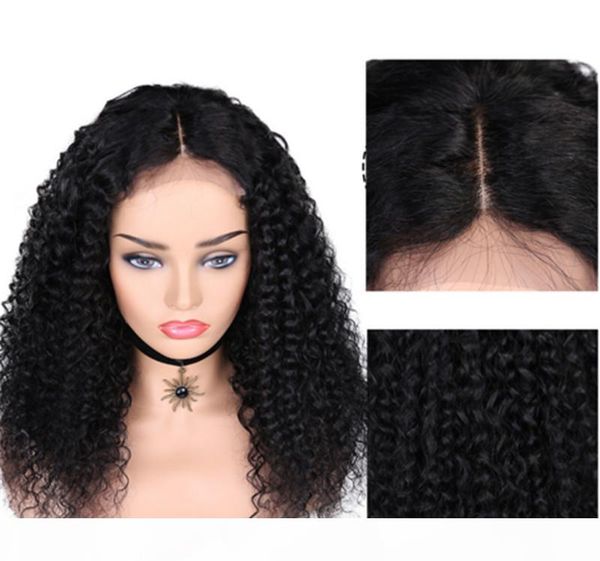 kinky curly brzilian human hair 4*4 lace closure wig with baby hair, Black;brown