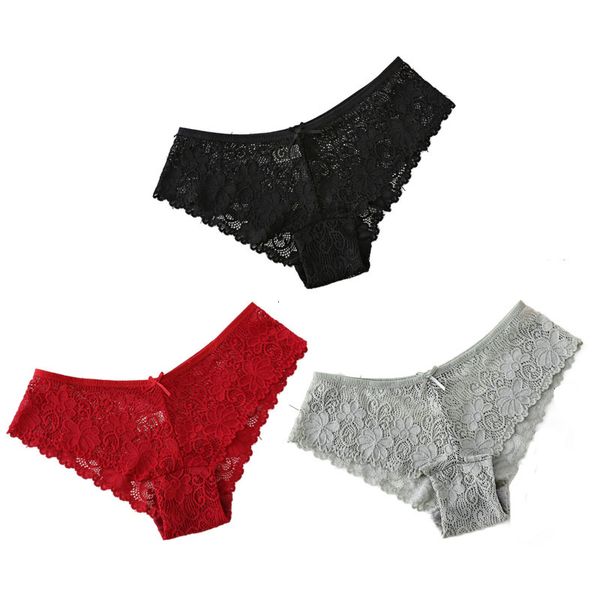 3pcs/lot new arrival underwear breathable briefs lace openwork cotton bottom shorts perspective women's panties lingerie, Black;pink