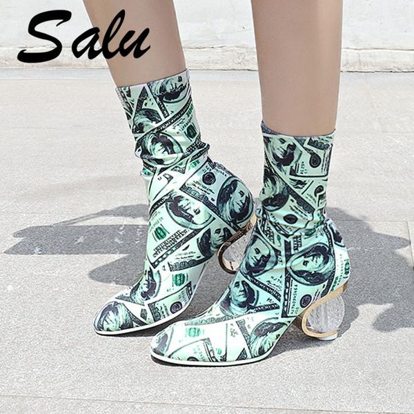 salu 2020 fashion crystal stretch fabric sock boots pointy toe mid-calf boots strange heel pointed toe woman, Black
salu 2020 fashion crystal stretch fabric sock boots pointy toe mid-calf boots strange heel pointed toe woman, Black