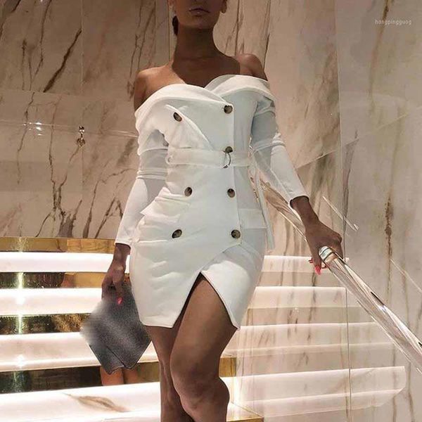 women party suit dress white wrapped chest button blazer off shoulder dress elegant long sleeve bodycon1, White;black
women party suit dress white wrapped chest button blazer off shoulder dress elegant long sleeve bodycon1, White;black