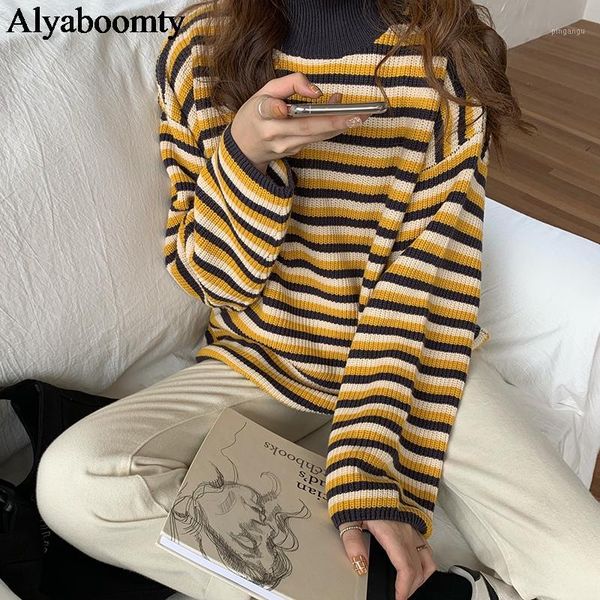 japanese preppy style autumn winter women sweater striped oversized casual loose knitted jumper korean vintage female overcoats1, White;black
japanese preppy style autumn winter women sweater striped oversized casual loose knitted jumper korean vintage female overcoats1, White;black