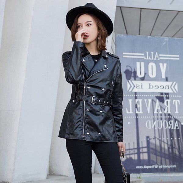 autumn news 2020" soft synthetic leather wallet, black neck motorcycle zipper, women's thin coat, belt long coat
autumn news 2020" soft synthetic leather wallet, black neck motorcycle zipper, women's thin coat, belt long coat