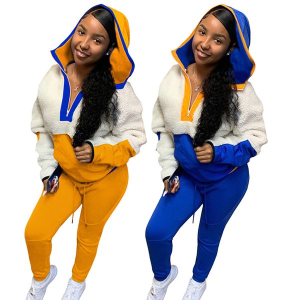 contrast color hooded womens outsuits loose autumn winter warm casual patchwork designer women clothing 2 pieces, White
contrast color hooded womens outsuits loose autumn winter warm casual patchwork designer women clothing 2 pieces, White