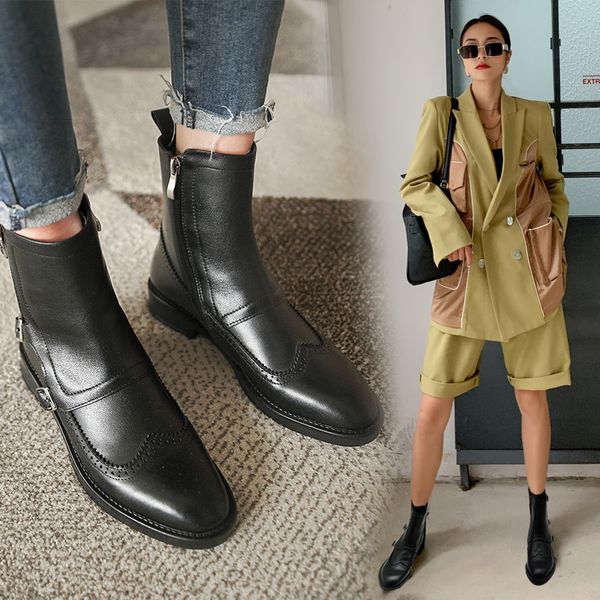 2020 winter new full leather low-heeled retro fashion all-match essential women's short pointed ankle boots q1104, Black
2020 winter new full leather low-heeled retro fashion all-match essential women's short pointed ankle boots q1104, Black