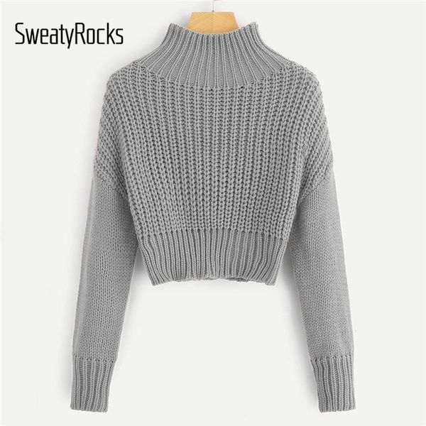 sweatyrocks solid stand collar crop sweater long sleeve female elegant pullovers autumn women casual basic sweaters y200116, White;black
sweatyrocks solid stand collar crop sweater long sleeve female elegant pullovers autumn women casual basic sweaters y200116, White;black